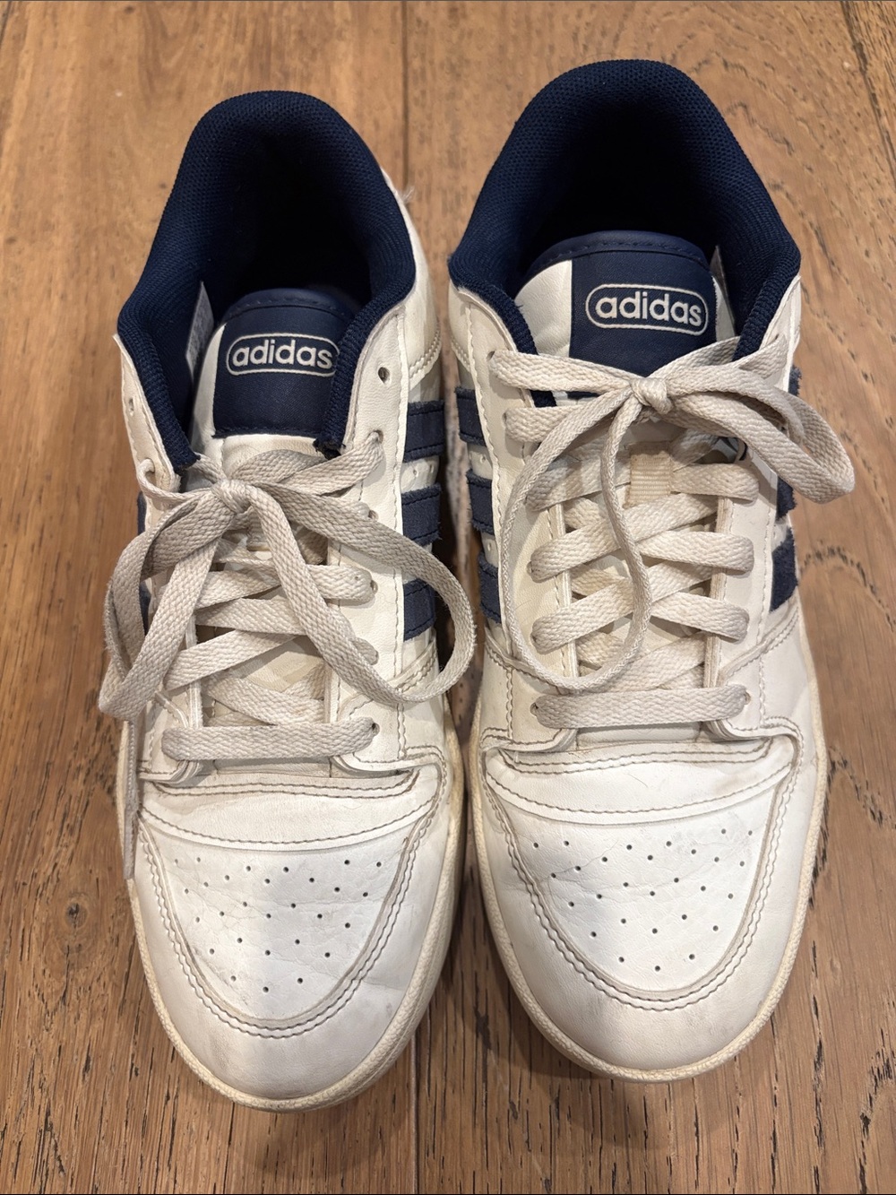 adidas White and Navy Classic Court Low-Top Sneakers